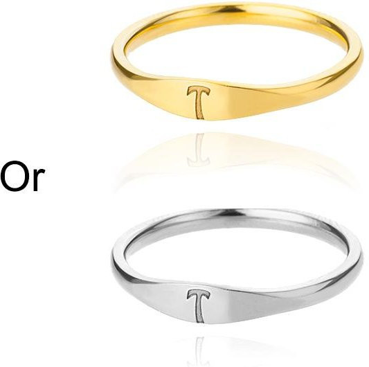 Initialen Ring Edelstahl, Gold, Damen Herren - Bild 1
