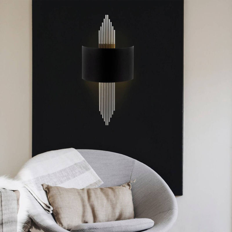 Opviq Wandleuchte aus Metall in Schwarz und Silber, E27, B/H/T: 10 x 22 x 75 cm - Bild 2