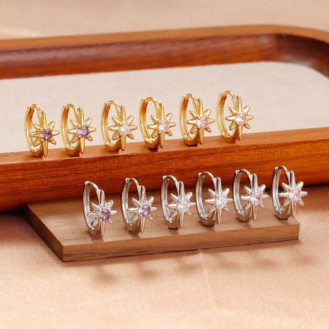 STERN Hoop Ohrringe, Edelstahl, Zirkonia, Gold, Damen - Bild 1