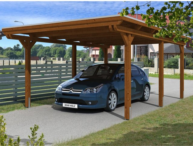 Skan Holz Carport Emsland aus Fichten-Leimholz in Nussbaum Braun, B/T: 404 x 604 cm, Höhe: 242 cm - Bild 1
