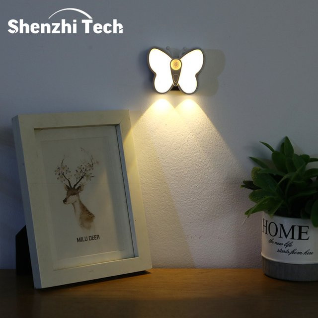 SHENZHITECH Schmetterlings LED Nachtlicht mit Bewegungsmelder, wiederaufladbare Unterschrankbeleuchtung in Weiß für Küche, Schlafzimmer und Treppen - Bild 1