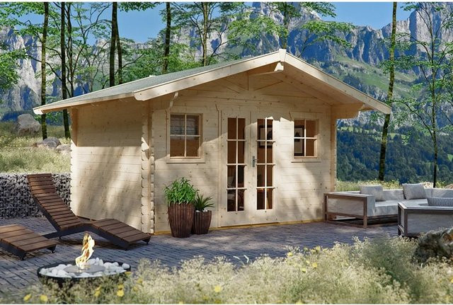 Skan Holz Gartenhaus Davos aus Holz in Beige, B/H/T: 480 x 287 x 300 cm - Bild 1