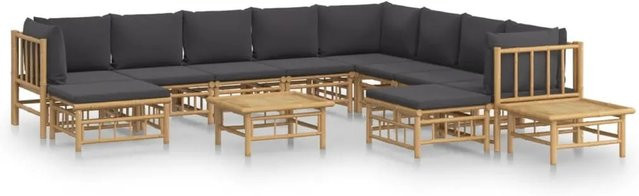 vidaXL 12-tlg Garten-Lounge-Set aus Bambus mit dunkelgrauen Kissen Modell 4 - Bild 1