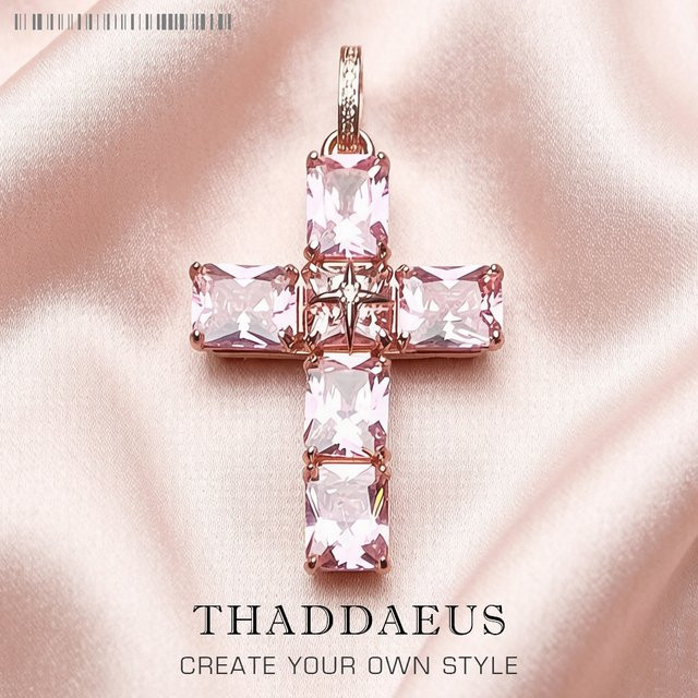 Thaddaeus Anhänger Kreuz, 925 Silber, Kristall, Rose Farbe, Damen - Bild 1
