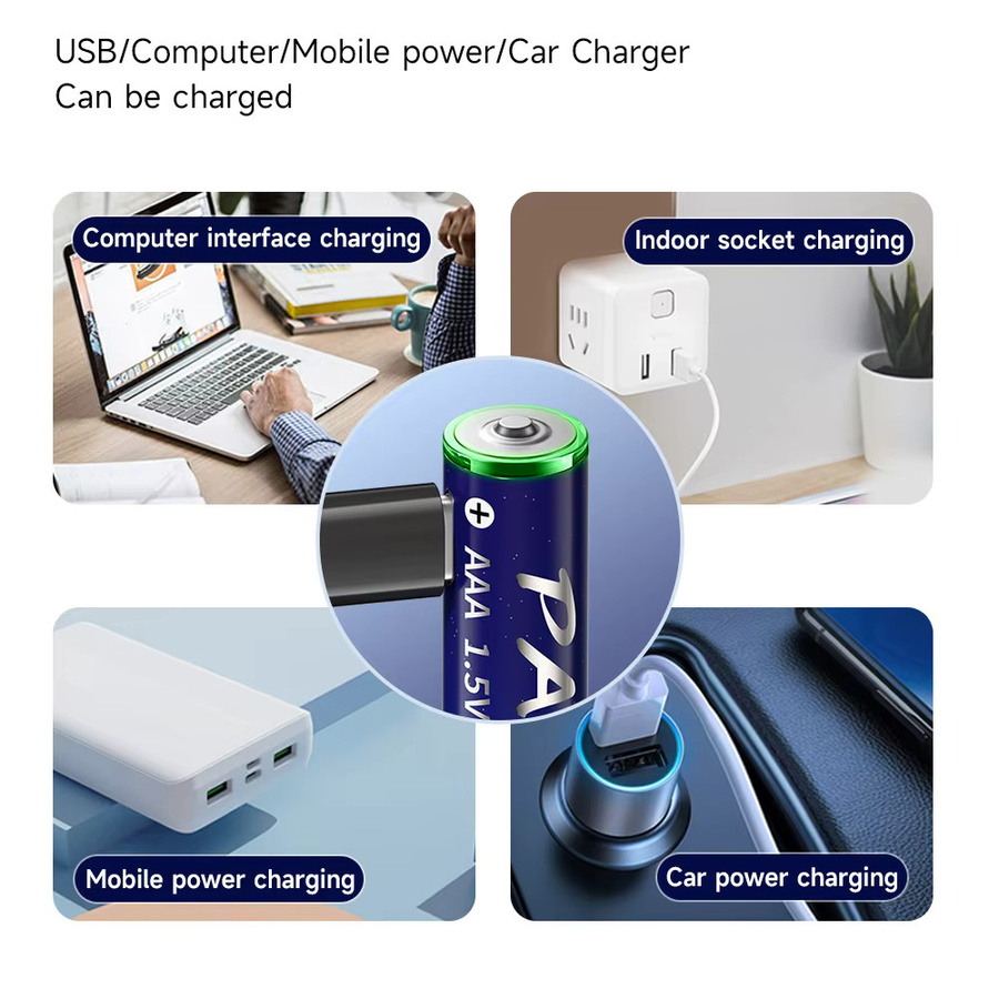 PALO USB wiederaufladbare Li-Ionen-Batterie AAA 1,5V 1110mWh in Blau - Bild 3