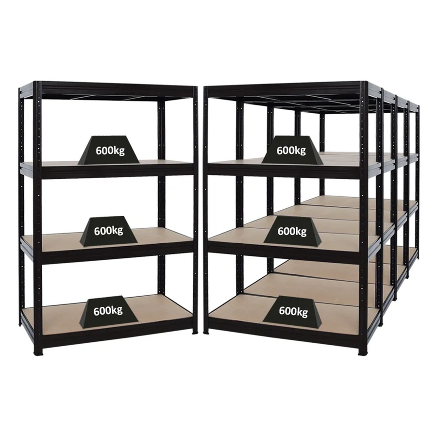PROREGAL 5er-Sparset Profi-Schwerlastregal DINO Schwarz, H x B x T: 180 x 120 x 60 cm, Fachlast 600 kg, mit verstellbaren Regalböden aus MDF und Metall - Bild 2
