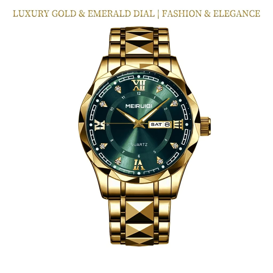 MEIRUIQI Armbanduhr, Quarz, grünes Zifferblatt, Legierung, Gold, Herren - Bild 6