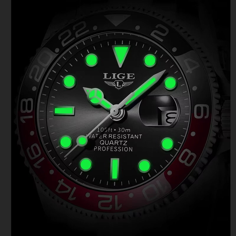 LIGE Armbanduhr Chronograph, Quarz, Edelstahl, Schwarz, Silber, Herren - Bild 3
