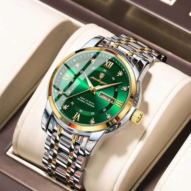 POEDAGAR Armbanduhr, Quarz, Edelstahl, Silber Schwarz, Herren - Bild 1
