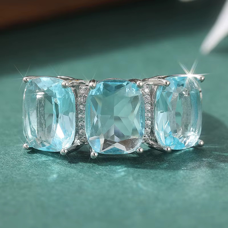 Ring, Silber, Zirkonia, blau und weiß, Unisex - Bild 3