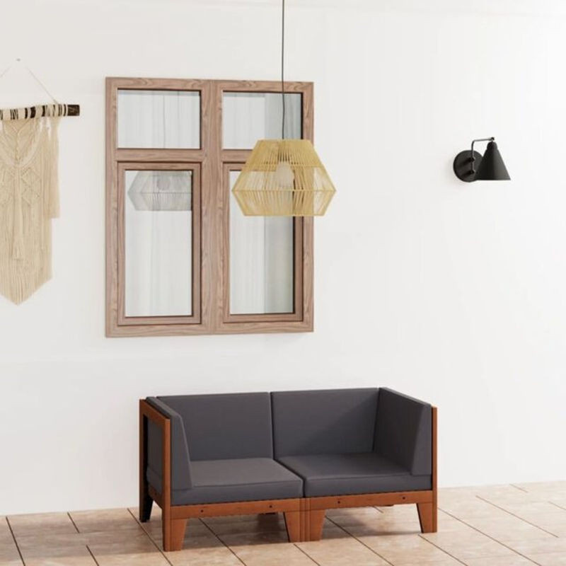 Vidaxl 2-Sitzer Sofa aus Akazie Massivholz mit grauen Kissen im Landhaus- und Modern-Stil - Bild 1