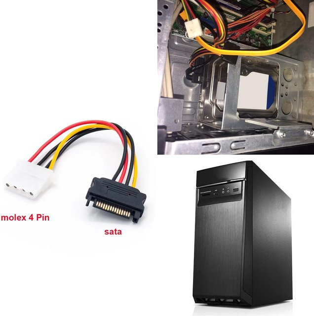 Congdi SATA Stromkabel Adapter von 4 Pin Molex IDE Buchse auf 15 Pin SATA Stecker in Schwarz für PC Festplatten und 5V Netzteile - Bild 1