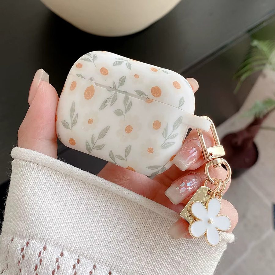 Silikon Kopfhörerhülle mit Blumendruck für Apple AirPods 4 ANC, AirPods 2, 3 und Pro 2, Multicolor, inklusive Schlüsselanhänger - Bild 2