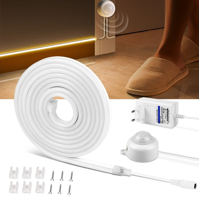 MALITAI LED Neon Flex Streifen mit Bewegungssensor, Warmweiß, 12V, Wasserdicht für Treppen und Akzentbeleuchtung - Bild 1