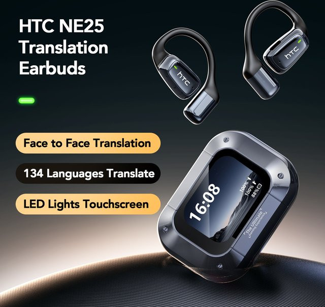 HTC NE25 OWS Kabellose Bluetooth 5.4 In-Ear Ohrhörer mit KI-Übersetzer für 135+ Sprachen in Schwarz - Bild 1