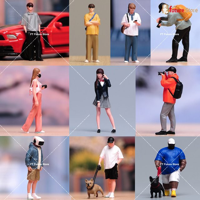 MAK Miniaturfiguren Männer laufen einen Hund, Kunststoff, Bunt / Mehrfarbig - Bild 1