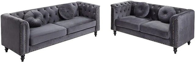 Couchgarnitur Turner Vente-unique in Anthrazitgrau aus Samt, 3+2 Sitzelemente - Bild 1
