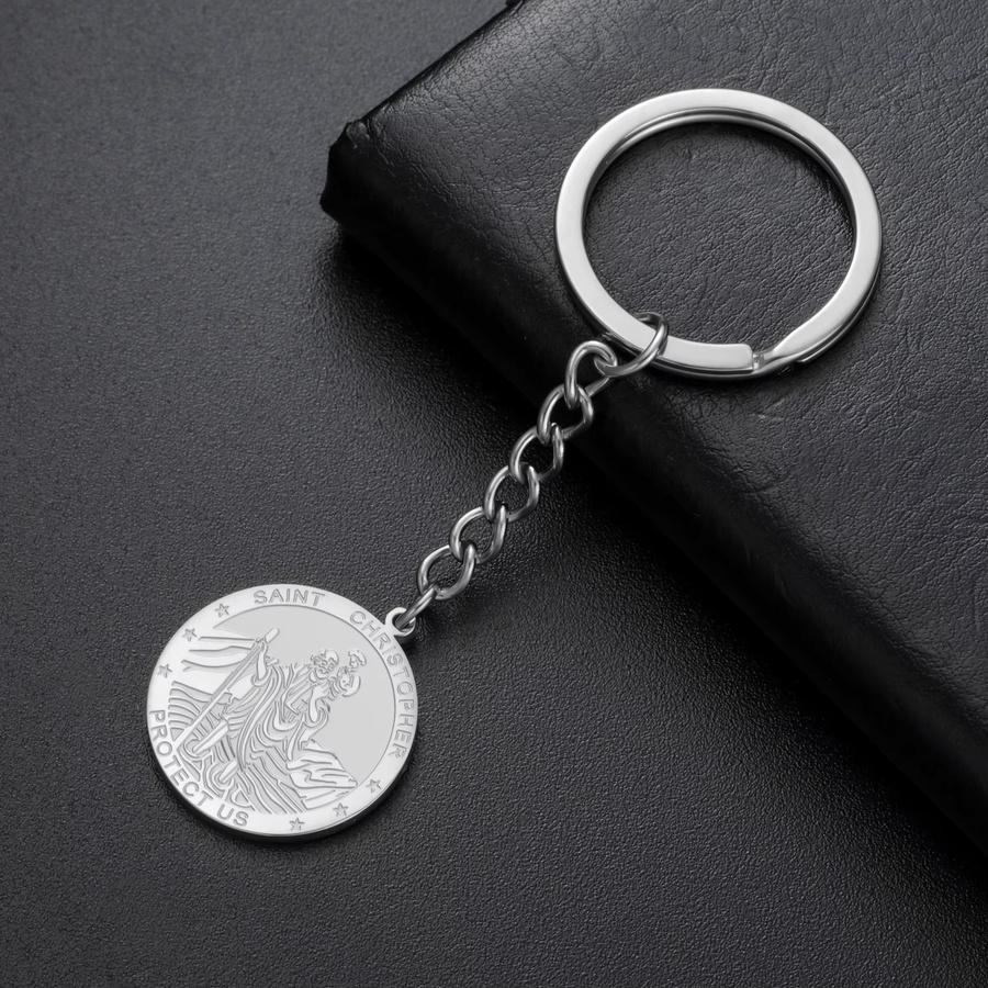 LIKGREAT Schlüsselanhänger St. Christopher, Edelstahl, Silber, Unisex - Bild 2
