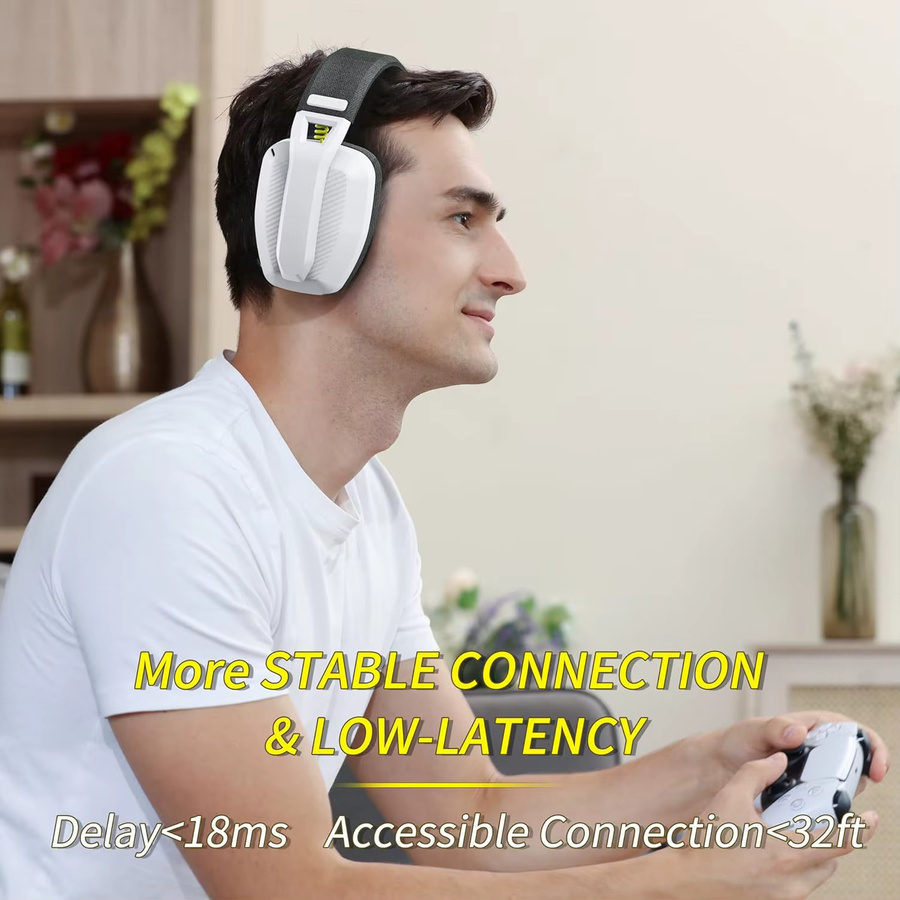 BINNUNE BW06 Kabelloses Gaming-Headset mit Mikrofon, 2,4 GHz und Bluetooth, für PS5, PS4, PC und Mac, Schwarz oder Weiß - Bild 2
