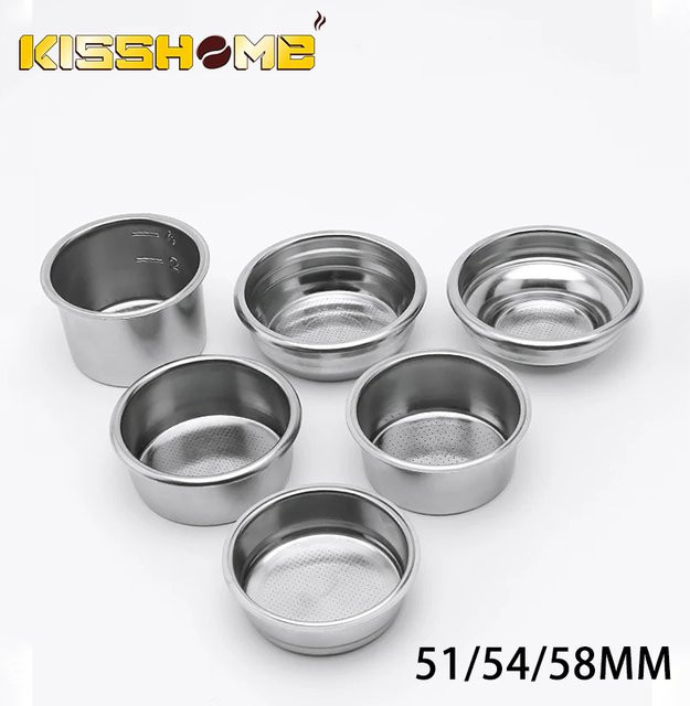 Druckloser Kaffeefilterkorb in Silber für Delonghi, Breville und E61 Siebträgermaschinen, passend für 51 mm, 54 mm und 58 mm - Bild 1