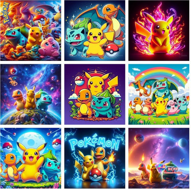 Potdemiel Pokémon Pikachu, 5D DIY Diamant Malerei Kit, rund, bunt - Bild 1