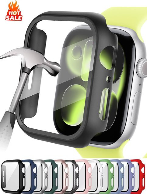 Displayschutz aus gehärtetem Glas mit Abdeckung für Apple Watch in Blau, passend für Apple Watch Series 11 10 9 8 7 6 SE sowie 46 mm, 45 mm, 44 mm, 42 mm, 41 mm und 40 mm - Bild 1