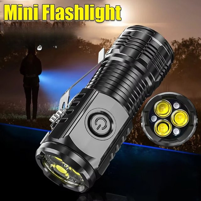 KDULIT Tragbare LED-Taschenlampe mit COB-Licht und Clip in Schwarz, Wasserdichte Mini-Arbeitslampe mit Akku für Outdoor und Camping - Bild 1