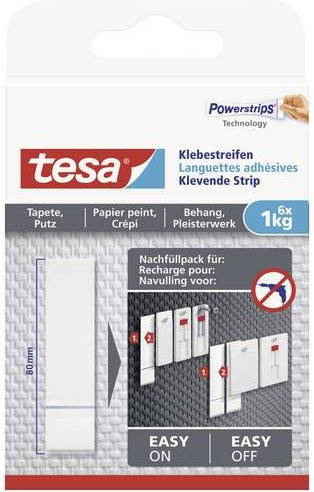 tesa Klebestreifen für Tapeten und Putz, 2-seitig, ablösbar, Weiß, 6 Stück - Bild 1