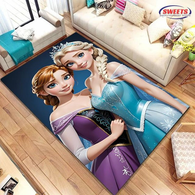 Rutschfester 3D HD Druck Teppich mit Eiskönigin Elsa und Anna für Kinderzimmer und Wohnzimmer, Mehrfarbig, B/H: 80 x 50 cm - Bild 1