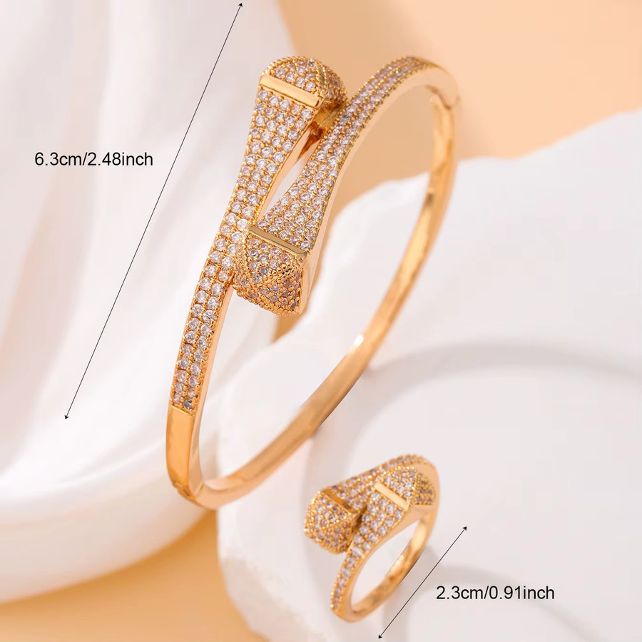 LISHAYUNXI Schmuckset, Armband und Ring, Messing, 18 Karat vergoldet, Zirkonia, Unisex - Bild 3