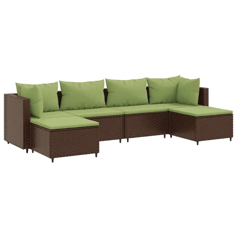 vidaXL 6-teiliges Garten-Lounge-Set in L-Form aus braunem Poly-Rattan mit Sitzkissen und Rückenkissen - Bild 2