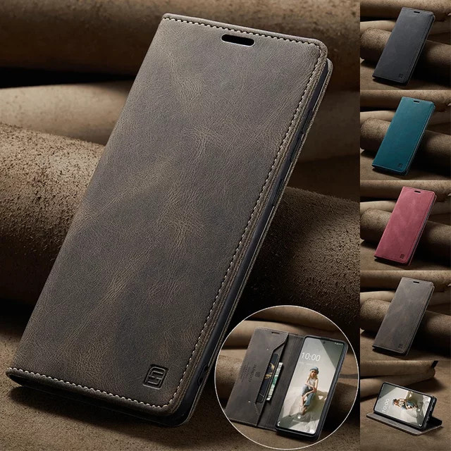 Luxus Magnetische Leder-Brieftasche als Flip Case für Samsung Galaxy S23 S22 Ultra S20 FE S10 S9 S8 Plus sowie Note 10 20 und A14 A24 in Braun - Bild 1