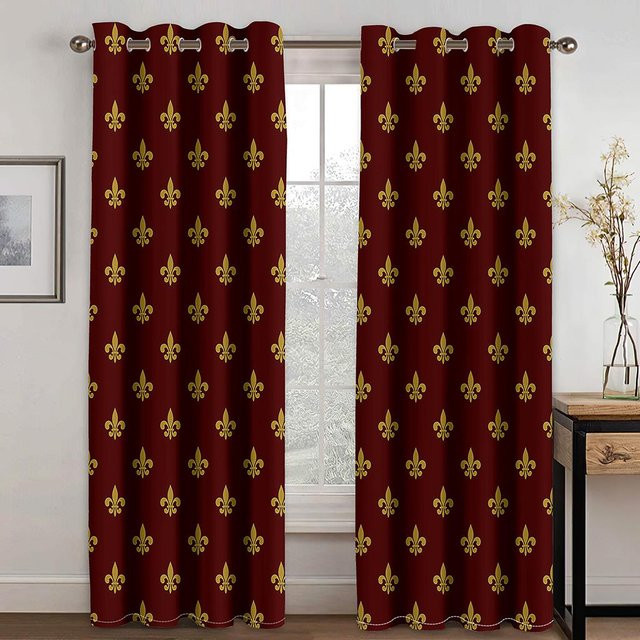 Abstrakte geometrische Vorhänge in Rot und Gold, semi-transparent mit Ösen, 2er-Set, Breite: 65 cm, Höhe: 60 cm - Bild 1