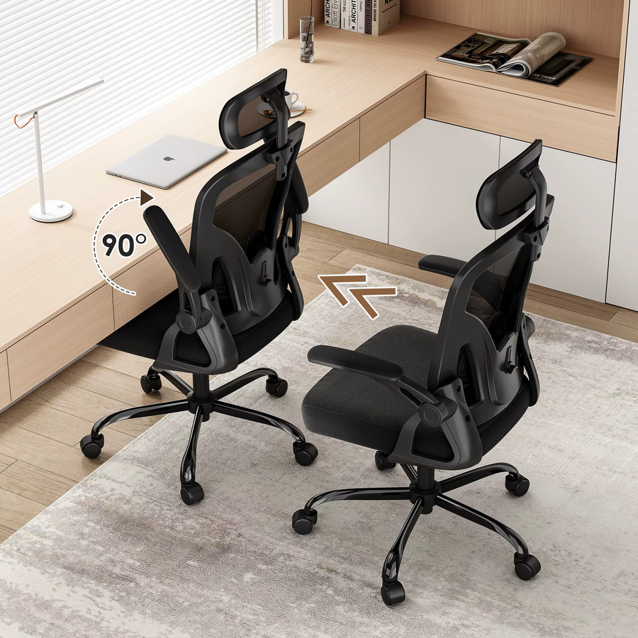 Farini Ergonomischer Bürostuhl in Schwarz mit Kopfstütze, Armlehnen und verstellbarer Lendenwirbelstütze - Bild 4