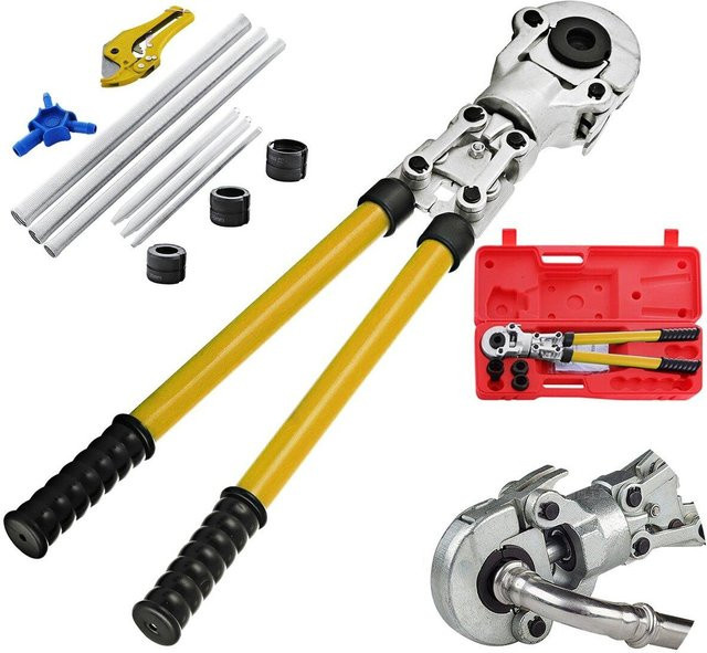 Buying Solutions, MB Rohrquetschzange Handpresswerkzeug-Set aus Stahl mit 6 Werkzeugen für PEX-Al-PEX Aluminium-Verbundrohre, Durchmesser: 16 - 32 mm, Farbe: Gelb - Bild 1