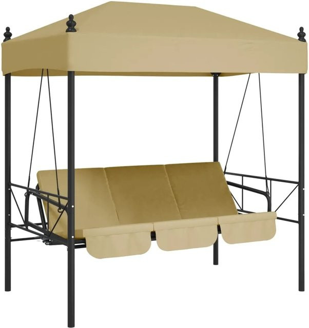 vidaXL Hollywoodschaukel mit Dach und Kissen in Sand und Braun aus Stahl, umwandelbar zum Bett, B/T/H: 250 x 213 x 117,5 cm - Bild 1