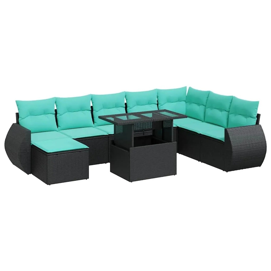 vidaXL 9-teilige Garten-Sofagarnitur aus Poly-Rattan mit Kissen in Schwarz - Bild 2
