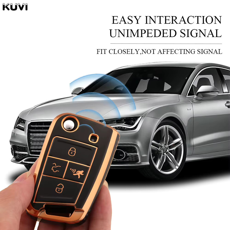 Kuvi TPU Schlüsselhülle für VW Volkswagen Golf 7 MK7 Tiguan MK2 Seat Ateca Leon FR Ibiza Skoda Octavia Kodiaq mit 4 Tasten - Bild 4