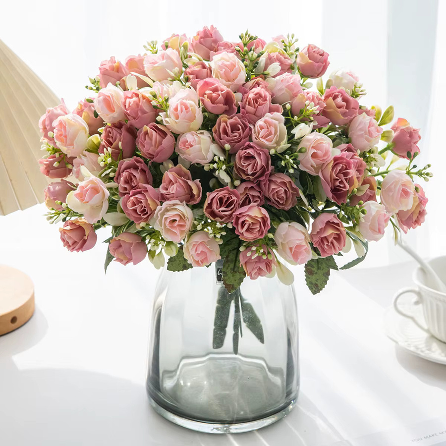 HUALIANQI Seidenrose als künstliche Blume in Pink und Braun für die Tischdekoration bei Hochzeiten, Valentinstag oder Muttertag - Bild 1