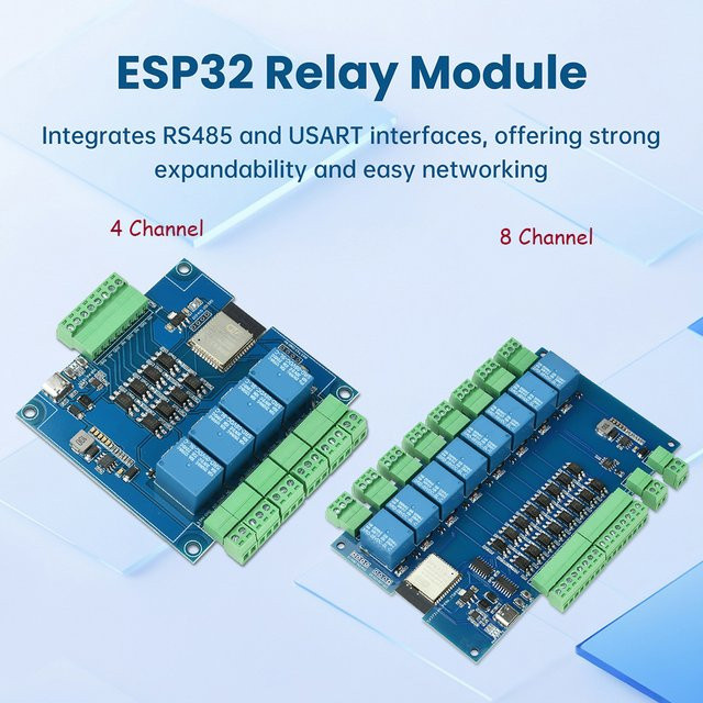 diymore ESP32 RS485 Relais Modul mit 4 oder 8 Kanälen, Modbus WLAN und Bluetooth, Typ-C Anschluss, Optokoppler-Isolation, DC 9-24V - Bild 1