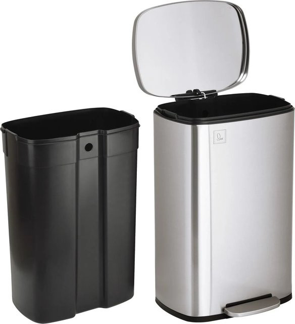 Svita TQ50 Treteimer Mülleimer mit Softclose und Inneneimer, Silber, 50 l - Bild 1