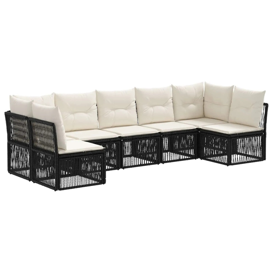 vidaXL Gartensofa-Set 7-teilig in Schwarz aus Poly-Rattan mit Polstern und wetterfestem Überzug - Bild 2