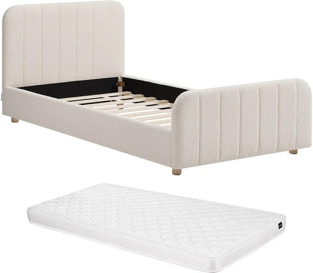 Vente-unique Bettrahmen Rogadi in Weiß mit Bouclé-Stoff im Vintage-Stil, B/T/H: 97 x 80 x 201 cm - Bild 1