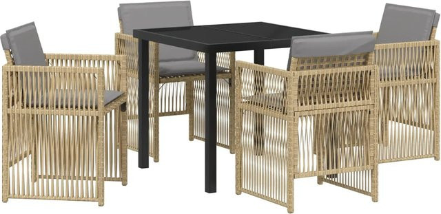 vidaXL Garten Essgruppe 5-teilig aus Poly-Rattan und Stahl in Beige mit Glastisch B/T/H: 80 x 73 x 80 cm und 4 Stühlen - Bild 1