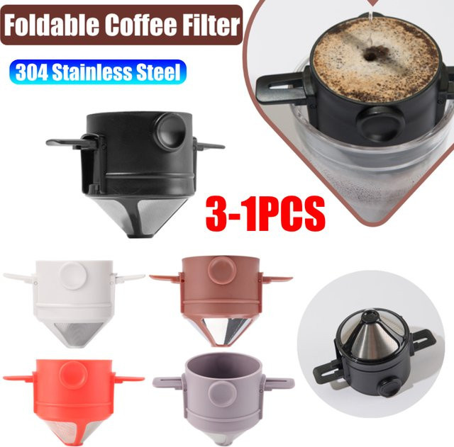 APWIKOGER Faltbarer Kaffeefilter aus Edelstahl, tragbarer Kaffeetrichter in Silber oder Schwarz, tropffrei und wiederverwendbar - Bild 1