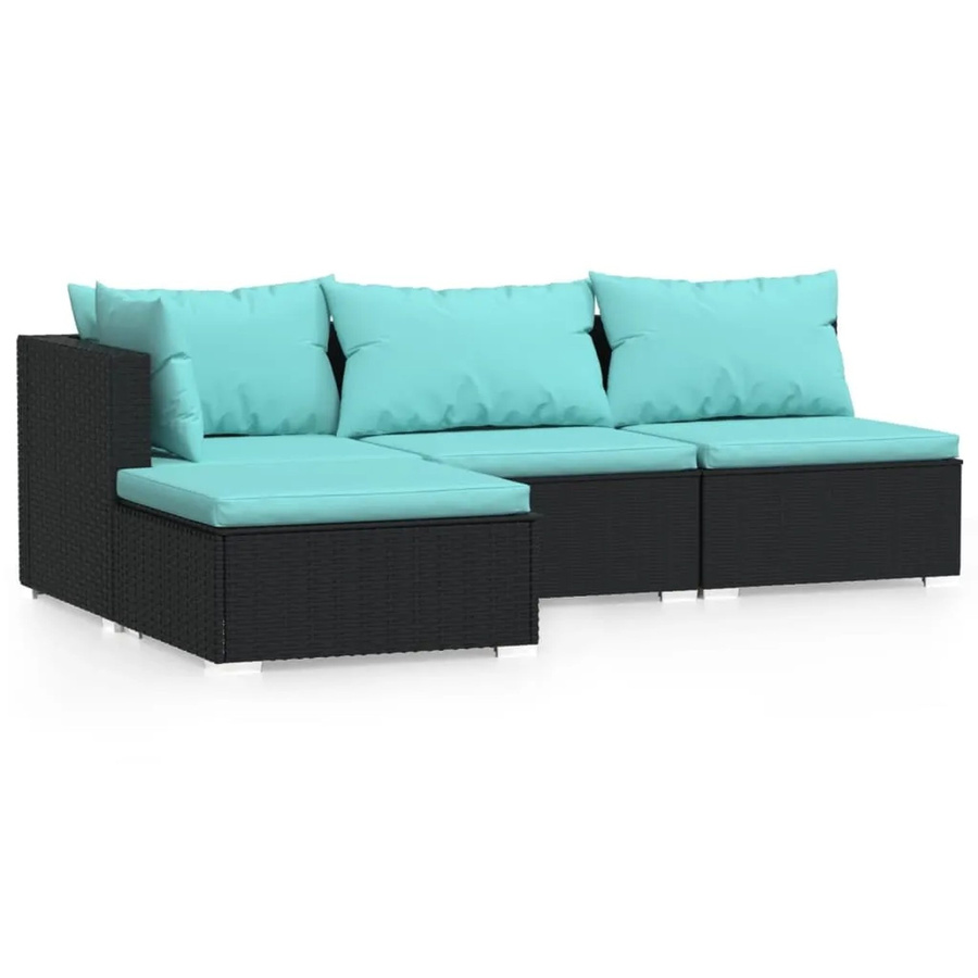 vidaXL 4-tlg Garten-Lounge-Set in U-Form aus schwarzem PE-Rattan mit Kissen und pulverbeschichtetem Stahlgestell - Bild 2