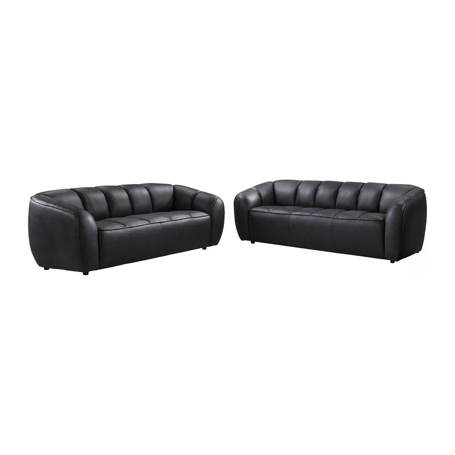 Couchgarnitur Pradoni aus Rindsleder mit Steppeffekt in Schwarz, bestehend aus einem 3-Sitzer und einem 2-Sitzer Sofa, Breite: 234 cm, Tiefe: 202.5 cm - Bild 2