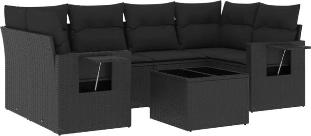 vidaXL 7-teilige Garten-Sofagarnitur in L-Form aus Polyrattan mit Kissen in Schwarz - Bild 1