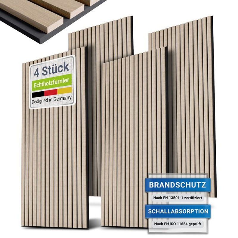 Juskys Wandpaneele Akustik 4er Set in Eiche Natur Hell mit Echtholzfurnier, B: 60 cm, H: 120 cm - Bild 4