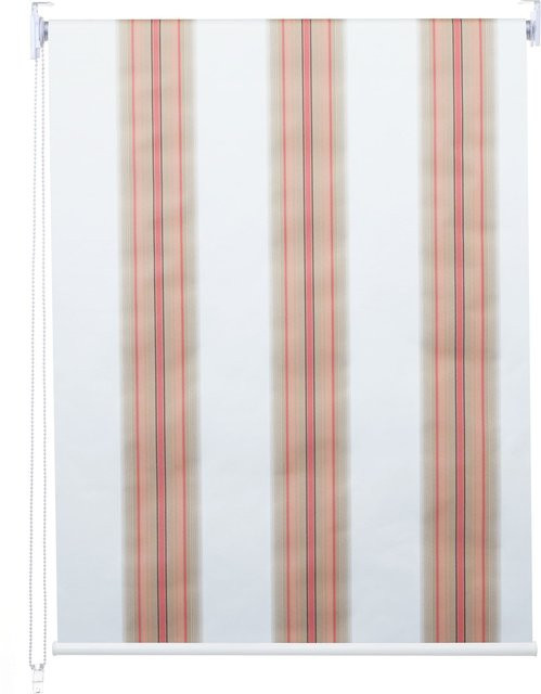 MCW Seitenzugrollo MCW-D52 blickdicht Verdunkelung gestreift, Breite: 100 cm, Höhe: 230 cm, Farben: Weiß/Rot/Beige - Bild 1